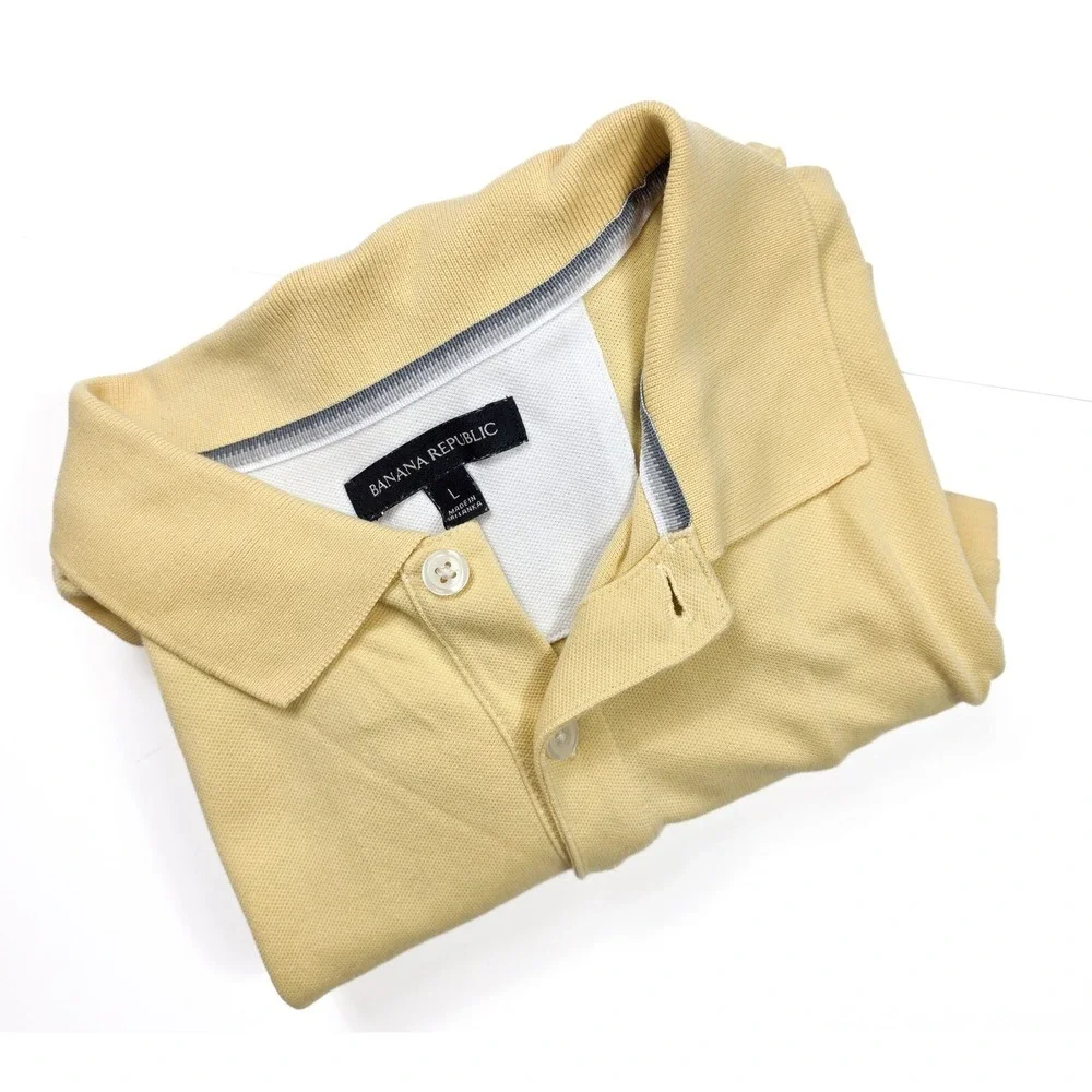 Banana Republic Pastel Yellow 1/4 Button Up Short‎ Sleeve Shirt Men's Size Large